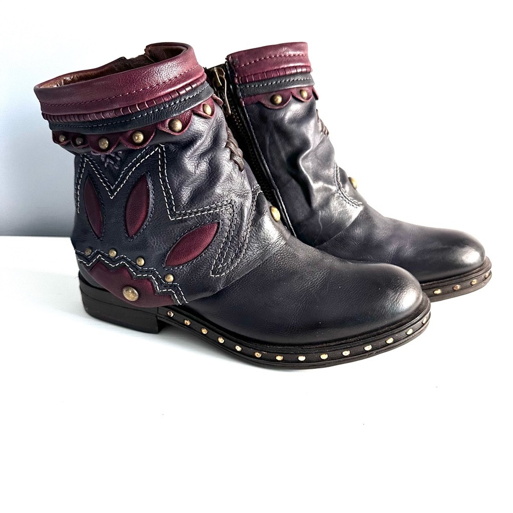 A.S.98 Black and Burgundy Ankle Boots